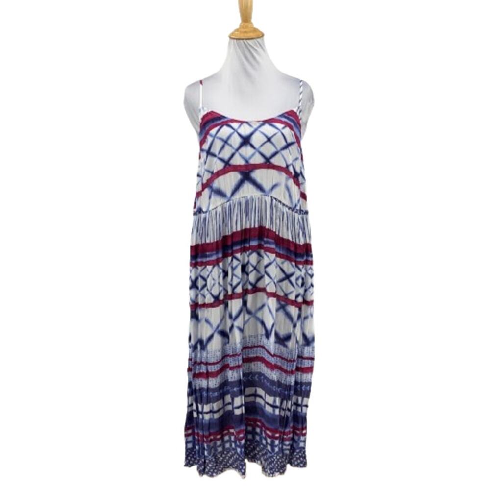 Ann Taylor Loft Beach Dress Womens 12 Multi Sleeveless Grid Print Tiered Midi